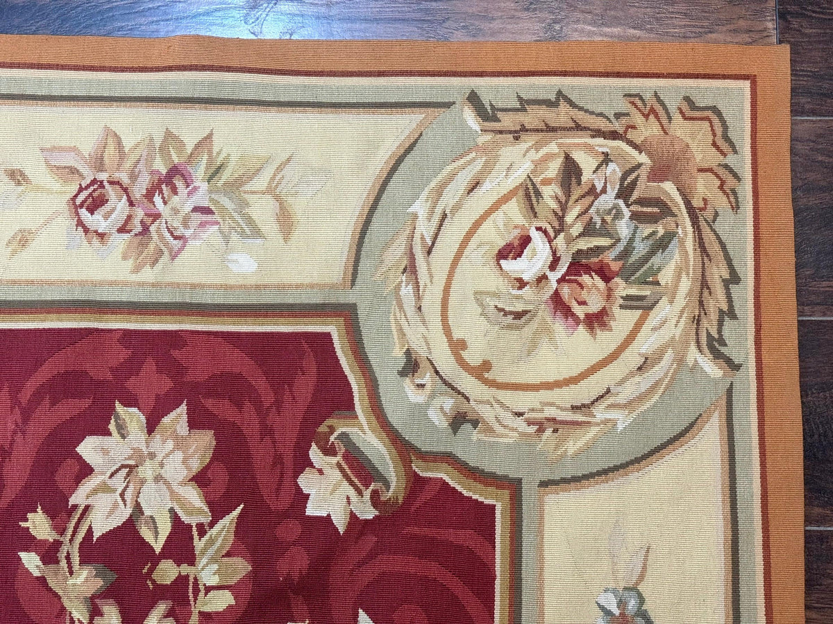 Aubusson Rug 4x6, Red, Floral, European Design, Vintage, Wool - Jewel Rugs, view 8