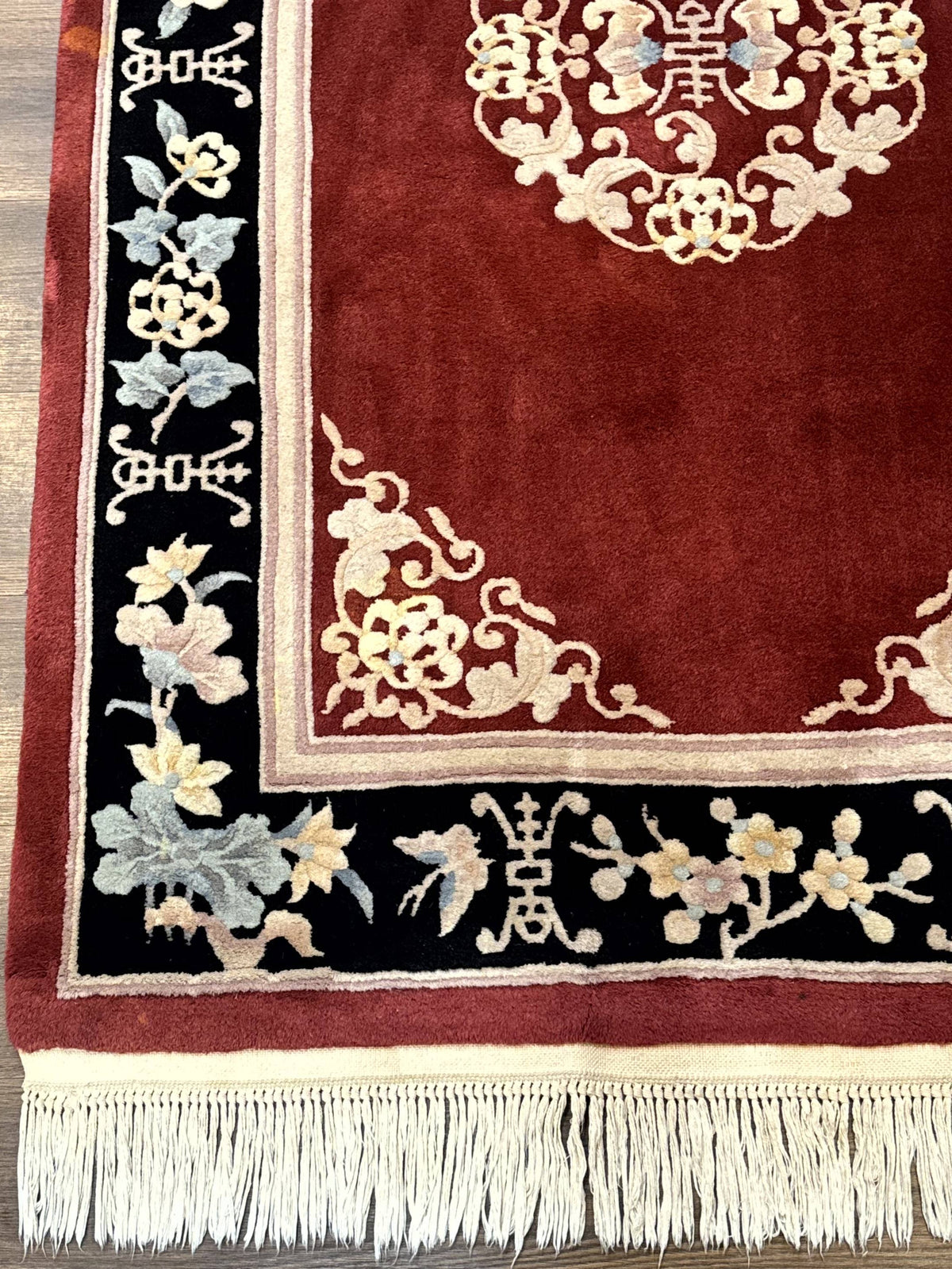 Chinese Wool Rug 4x6, Maroon and Black, Butterflies, Chinese Oriental Carpet, 90 Line Rug - Jewel Rugs, view 9