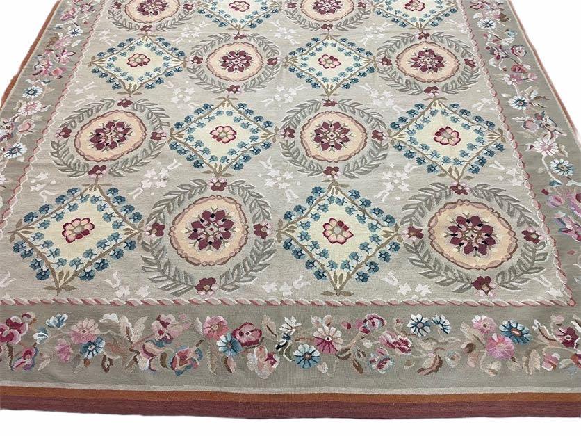9x13 Needlepoint Carpet, French Design Rug, Hand-Knotted, Brand New Needlepoint Rug 9 x 13, English French European Style, Beige Floral - Jewel Rugs, view 9