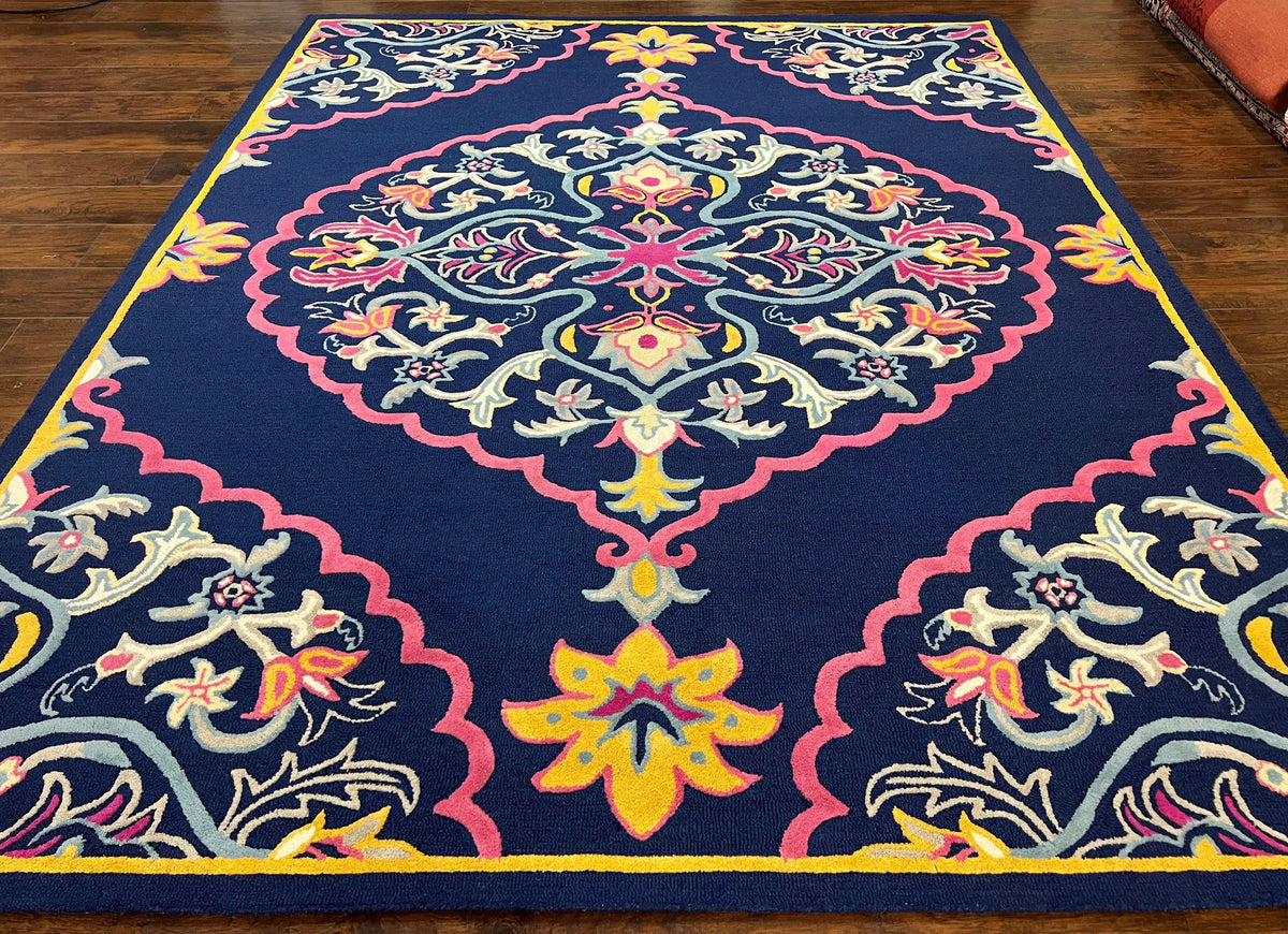 Safavieh Rug 8x10 Belagio Collection, Navy Blue Pink Yellow, Power-Loomed Wool Carpet, Floral Area Rug, Modern Rug, Room Sized 8 x 10 ft Rug - Jewel Rugs, view 2