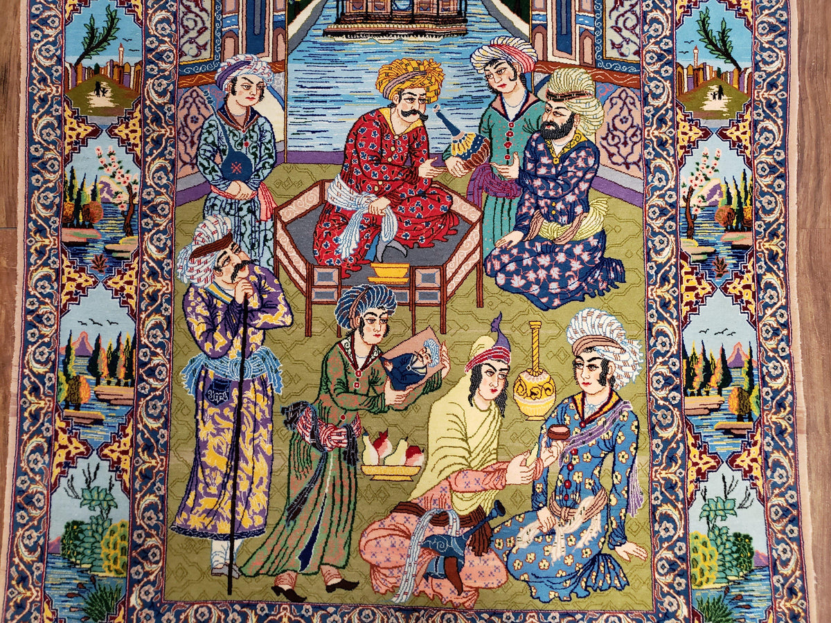 Persian Isfahan Pictorial Rug 3x5 – Kork Wool on Silk - Jewel Rugs, view 12