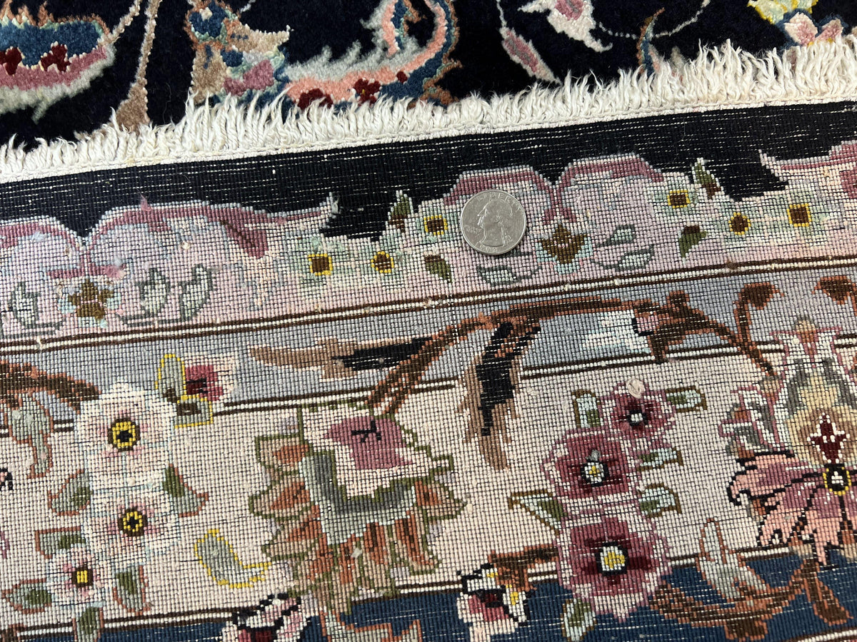 Magnificent Persian Tabriz Rug 11x16, Oversized Persian Carpet 11 x 16 ft, Wool on Silk Finely Hand Knotted, 450 KPSI, Floral Medallion, Black Pink - Jewel Rugs, view 10