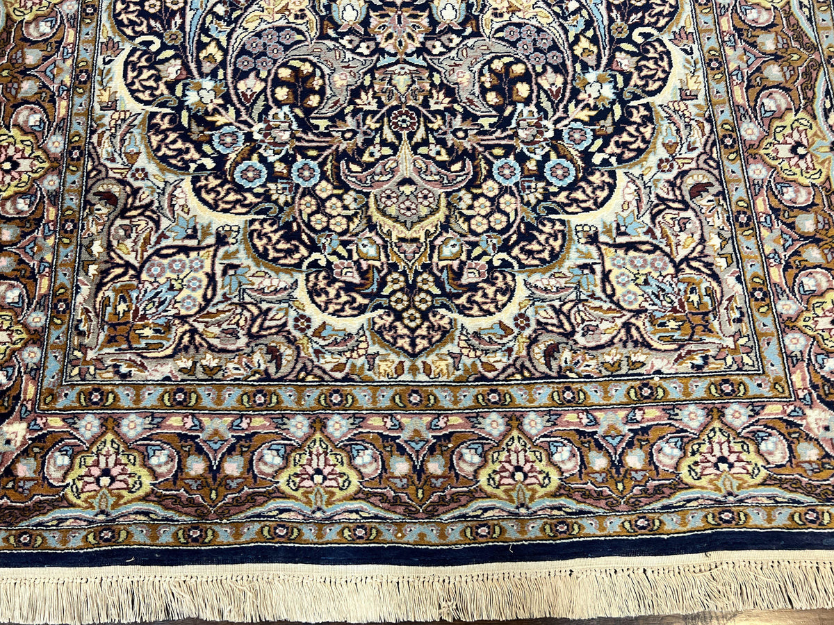 Pak Persian Rug 5x7, Navy Blue Hand Knotted Wool Oriental Carpet 5 x 7 ft, Floral Medallion, Traditional Vintage Pakistani Rug, 225 KPSI - Jewel Rugs, view 5
