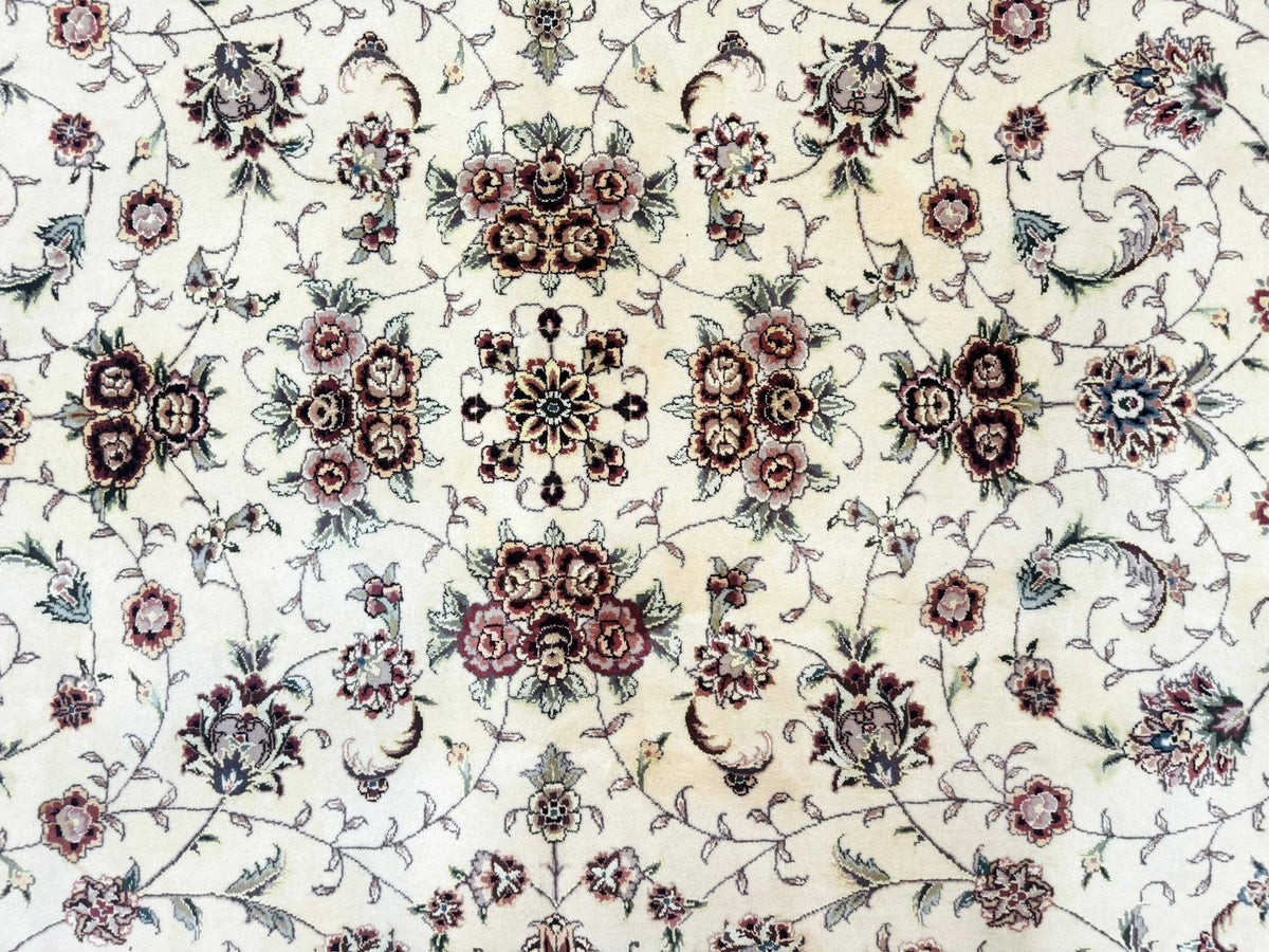 Sino Persian Rug 9x12, Floral Allover Design, 170 KPSI, Ivory and Dark Maroon - Jewel Rugs, view 4
