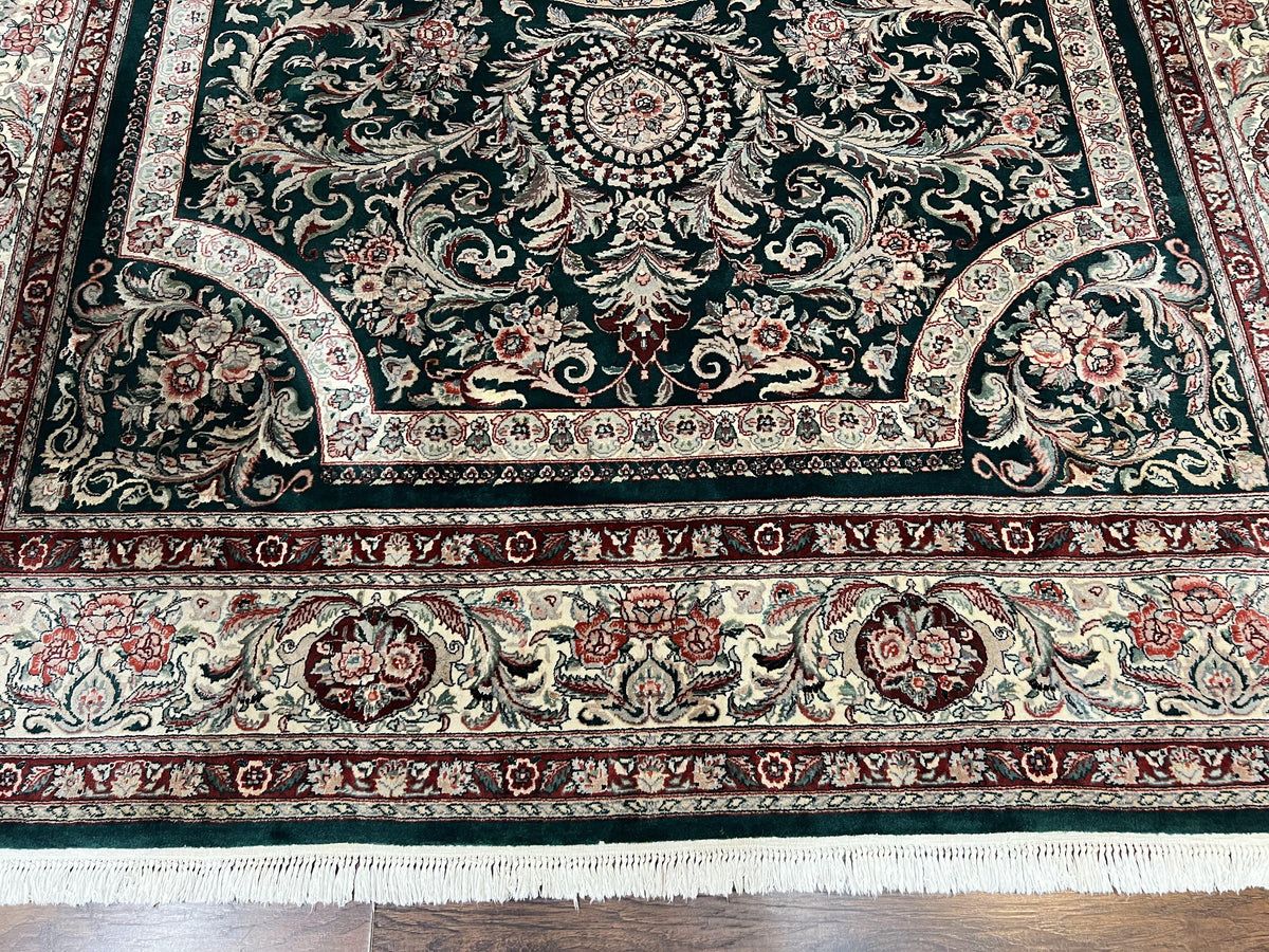 Pak Persian Rug 9x12, Dark Green and Cream, Floral Medallion, Elegant Handmade Wool Carpet 9 x 12 - Jewel Rugs, view 5