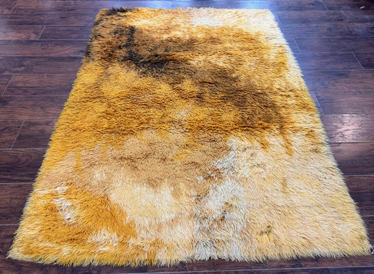 Rya Shag Rug 4.6 x 6, Shades of Yellow, Mid Century Vintage Carpet - Jewel Rugs, view 6