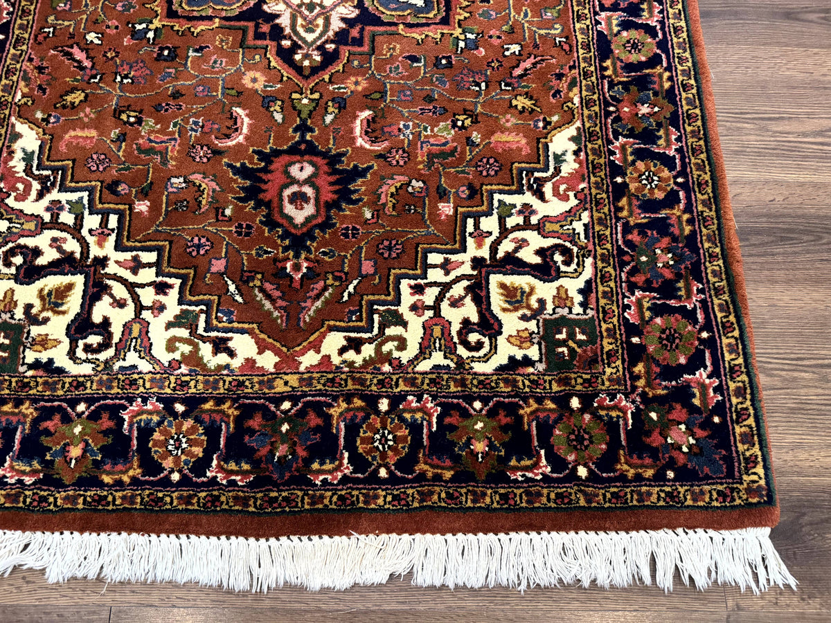Indo Persian Heriz Rug 4x6, Rust Red Navy Blue and Cream - Jewel Rugs, view 10
