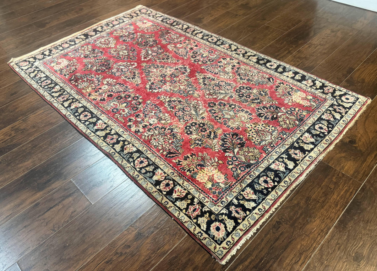 Antique Persian Sarouk Rug 4x7, Floral, Red 1920s Persian Wool Carpet - Jewel Rugs, view 13