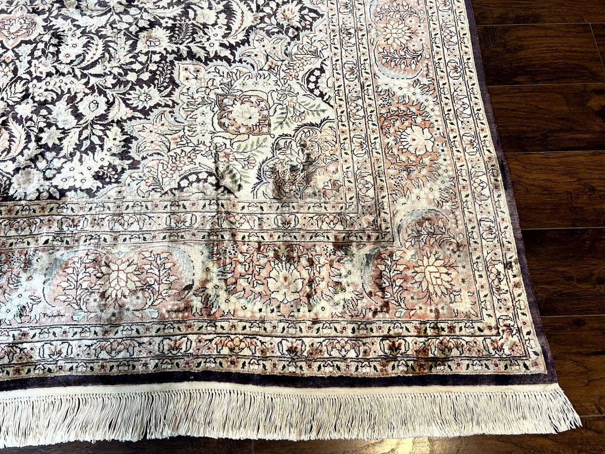 Silk Indian Kashmiri Rug 8x10, Floral Medallion, Indo Persian Carpet, Handmade Vintage Silk Rug - Jewel Rugs, view 10
