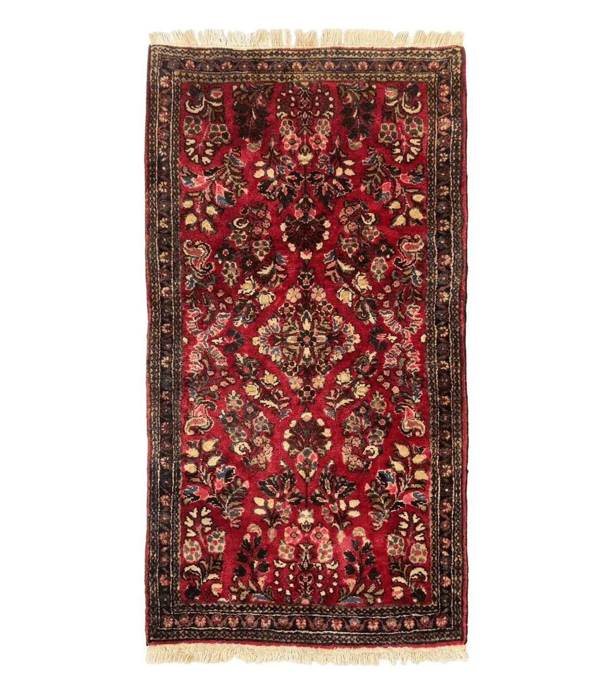 Small Persian Sarouk Rug 2x4, Floral, Red Hand Knotted Wool Traditional Oriental Carpet, Antique Persian Rug 2 x 4 - Jewel Rugs