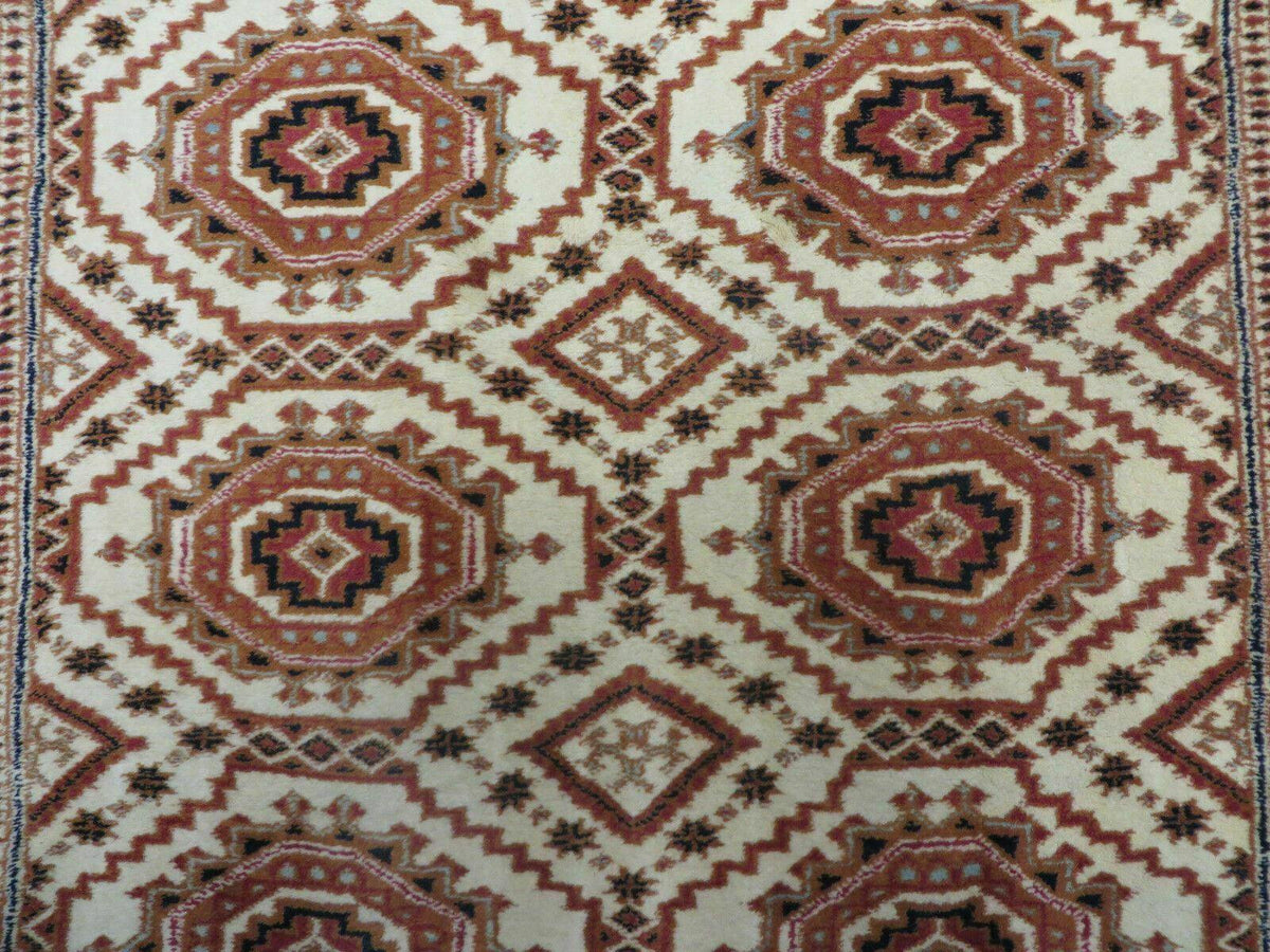 4' X 7' Vintage Handmade Pakistani Turkoman Bokhara Balouch Woven Wool Rug Ivory - Jewel Rugs, view 5