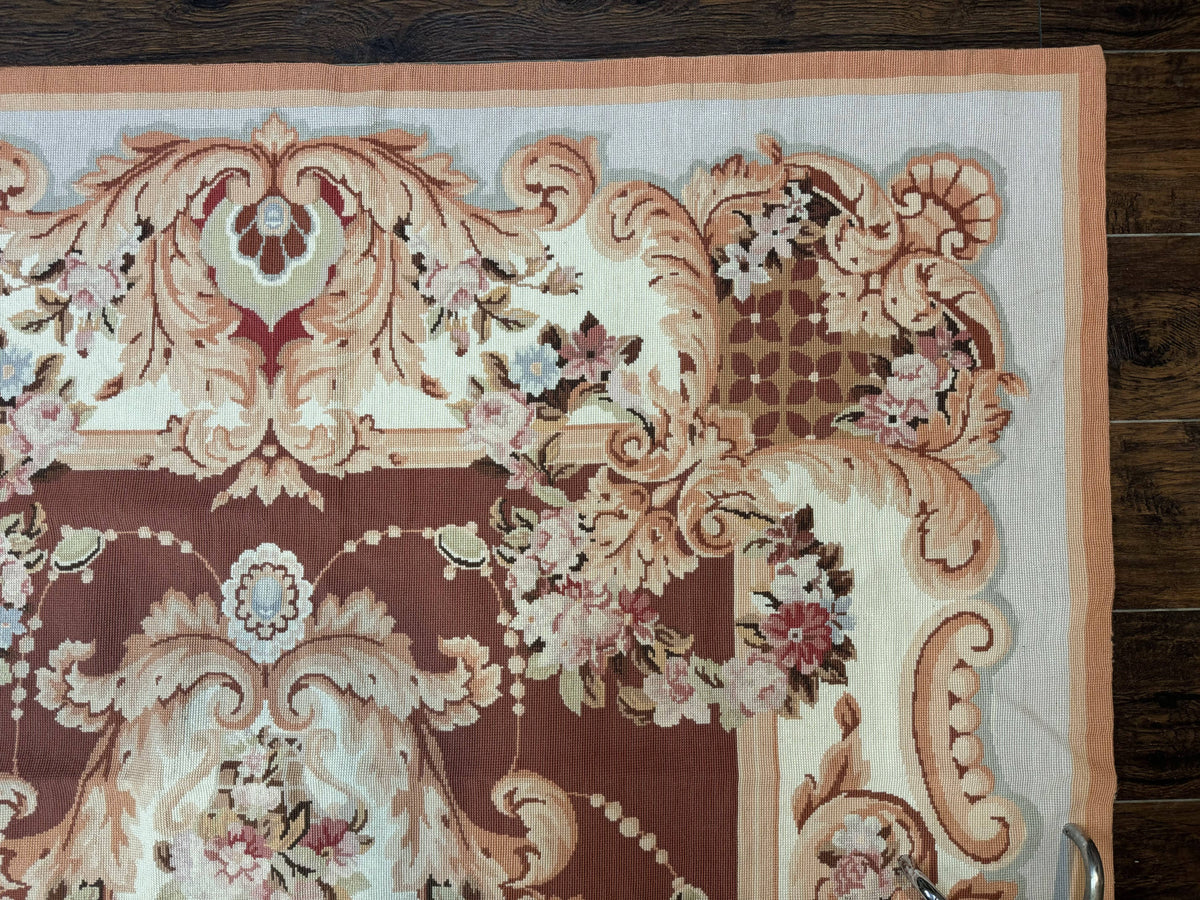 Vintage Needlepoint Rug 6x9, Aubusson Rug, Flatweave Wool Elegant Carpet, Medium Size, French European Design - Jewel Rugs, view 7