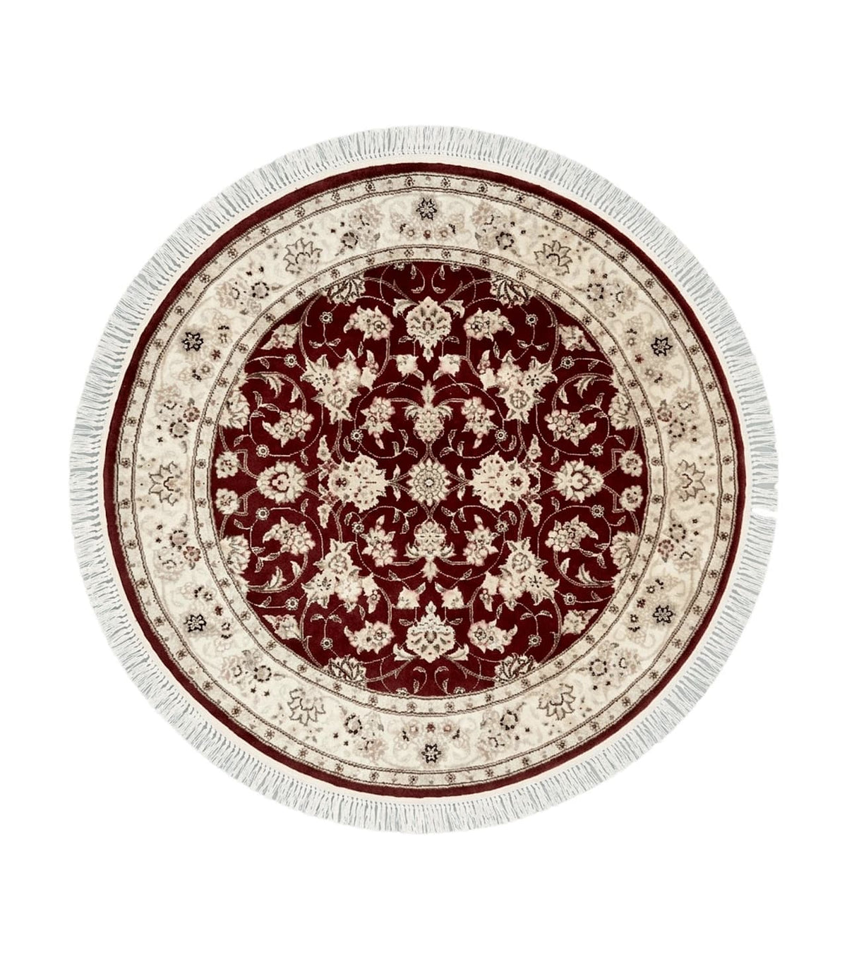 Sino Persian Round Rug 4x4, Wool Hand Knotted Oriental Carpet, Maroon & Ivory Vintage Rug, Floral Rug, Traditional Rug 4 x 4, Fine Rug - Jewel Rugs