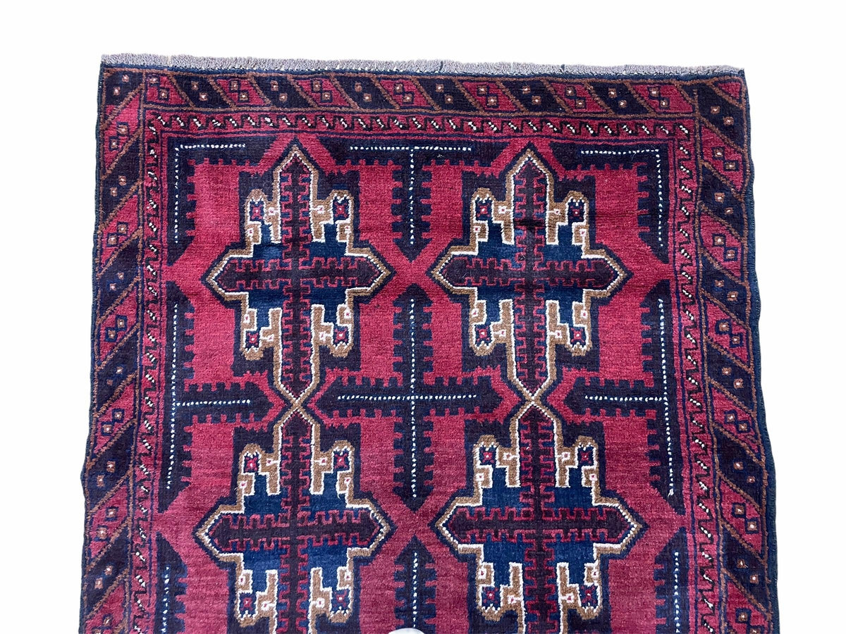 3X5 Vintage Handmade Tribal Wool Rug Balouchi Rug Afghan Rug Red Beige Blue Nice - Jewel Rugs, view 4