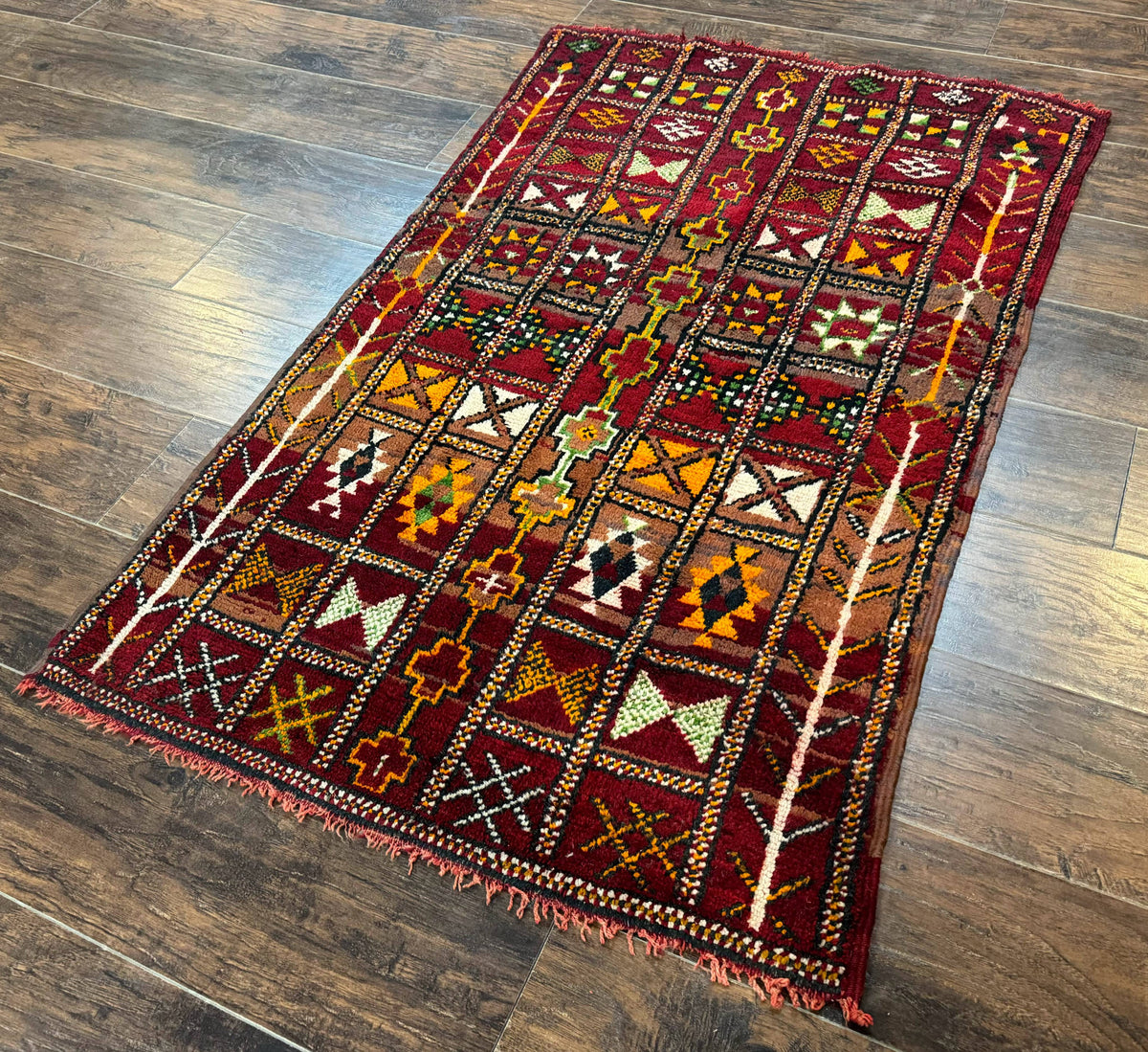 Moroccan Berber Tribal Rug 3x5, Geometric Area Rug, Red Orange Brown - Jewel Rugs, view 2