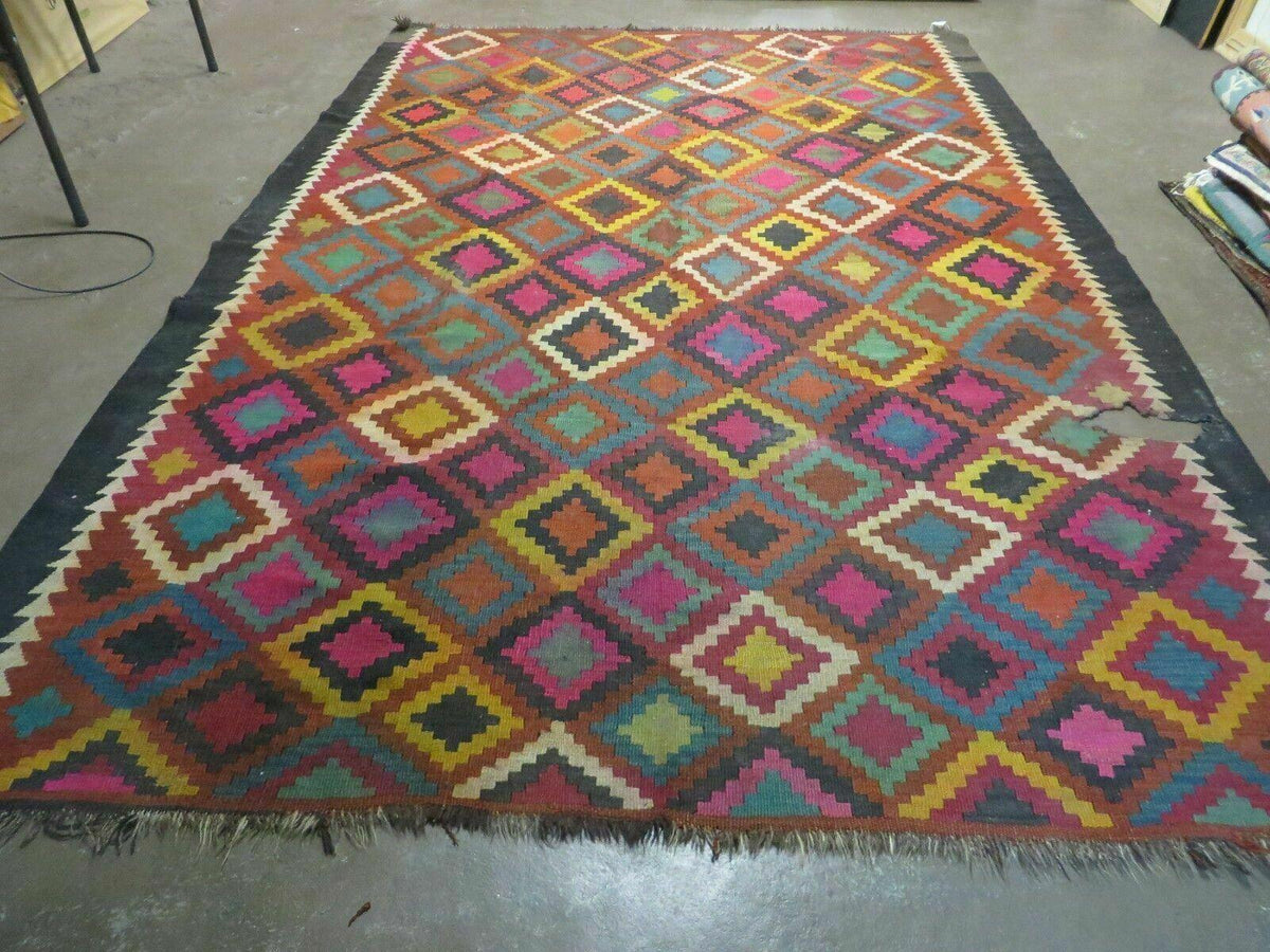 7' X10' Antique Afghan Kilim Handmade Flat Weave Wool Rug Vegy Organic Colorful - Jewel Rugs, view 11