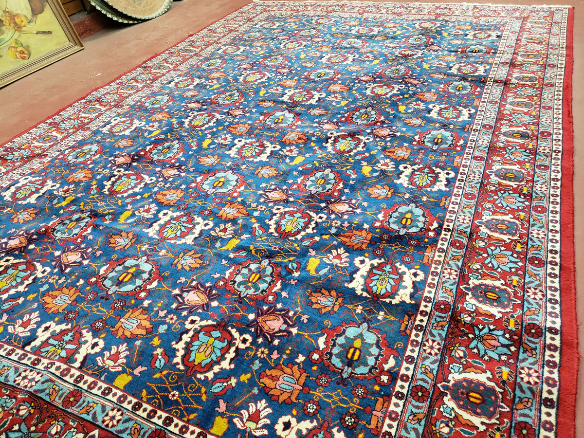 Rare Antique Persian Veramin Carpet, Mina-Khani Pattern, Blue, Red, Ivory, 7x11 ft, Hand-Knotted, Wool - Jewel Rugs, view 13