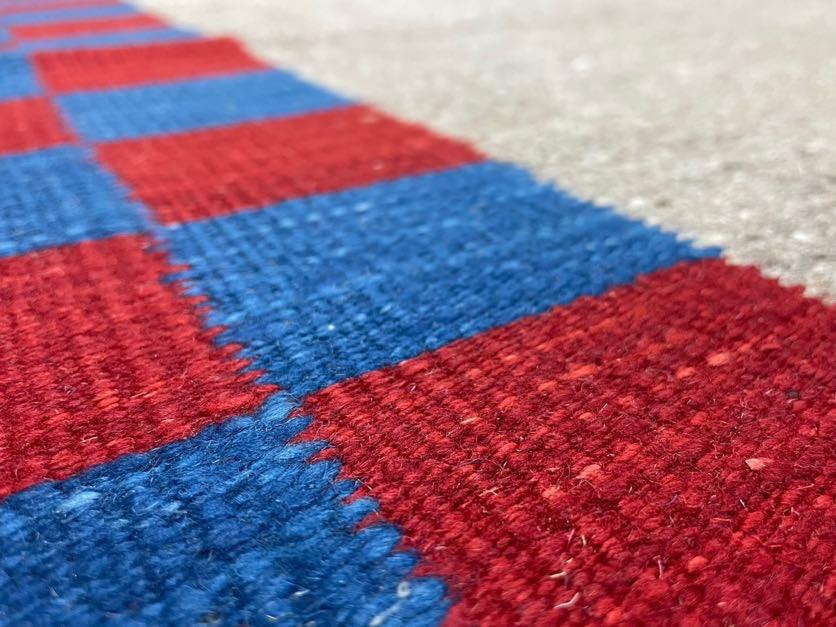 Gray Turkish Kilim Carpet 5' 7" x 7' 7", Medium Kilim Rug, Hand-Knotted, Blue & Red Border, Minimalistic Design, Geometric, Wool, New - Jewel Rugs, view 6
