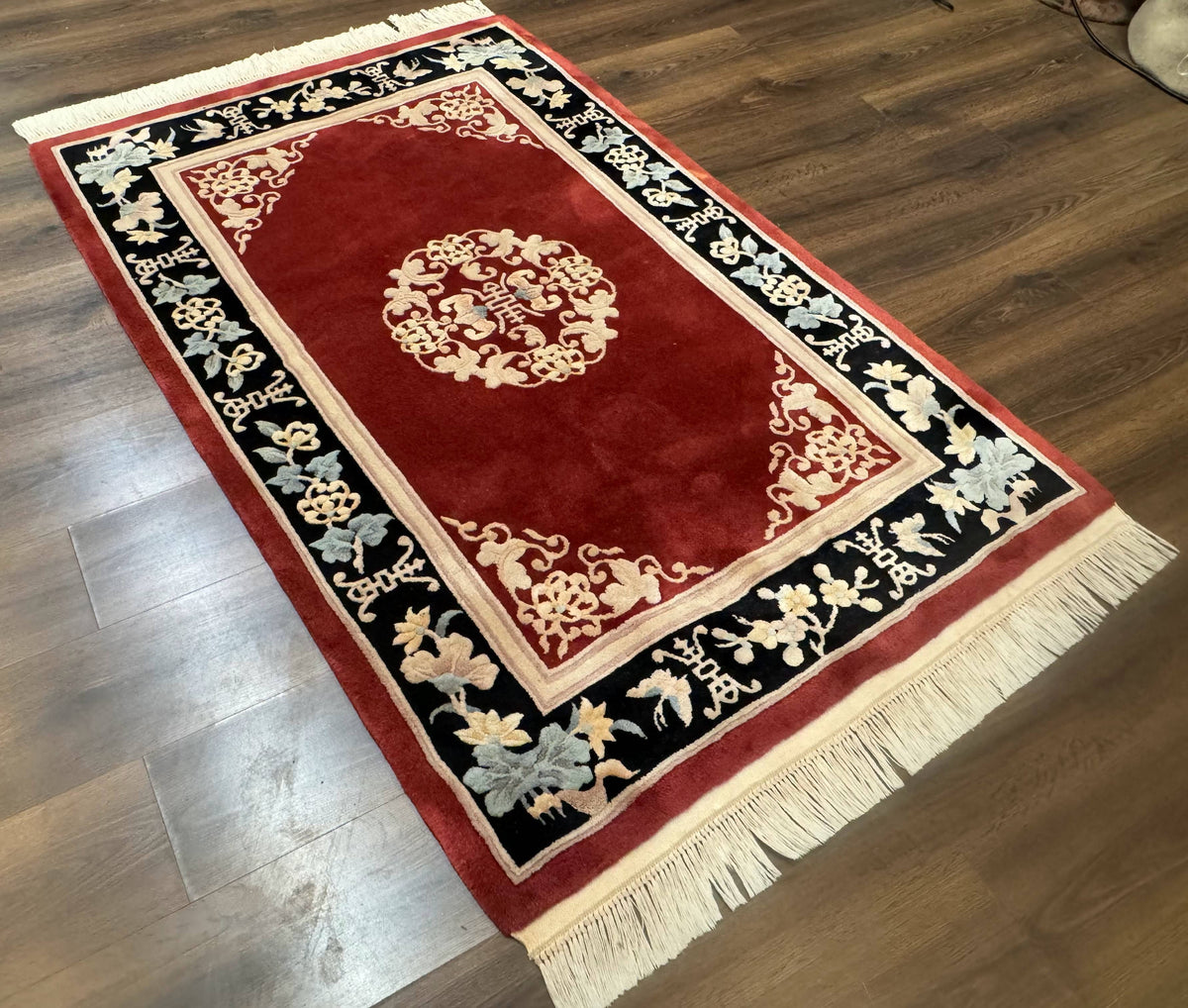 Dark Red Chinese Wool Rug 4x6, Chinese 90 Line Rug, Carving Rug, Handmade, Pair B - Jewel Rugs, view 13