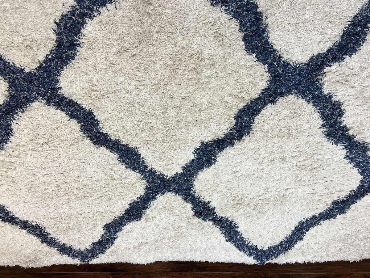Modern Shag Rug 9x12, Ivory and Dark Blue, Diamond Pattern, Soft, Room Sized, Contemporary Rug, Plush - Jewel Rugs, view 5