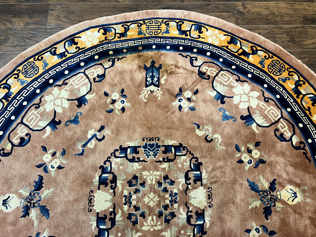 Antique Round Chinese Wool Rug 8x8, Chinese Peking Carpet, Asian Oriental Carpet 8 x 8 ft, Chinese Art Deco Rug, Nichols Rug - Jewel Rugs, view 12