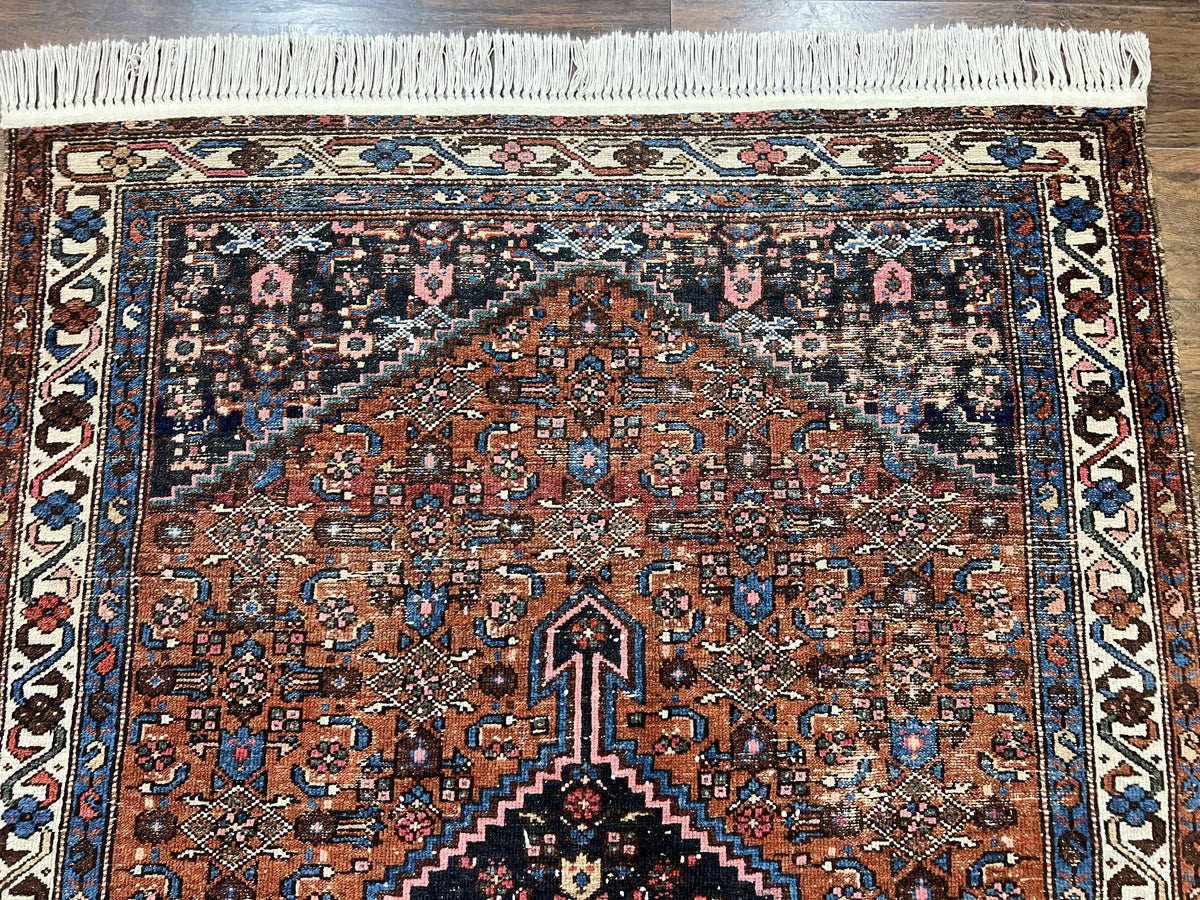Red Persian Hamadan Rug 4x6, Wool Handmade Antique Carpet, Geometric Medallion Rug, Oriental Rug 4 x 6, Persian Tribal Rug, Hand Knotted Rug - Jewel Rugs, view 4