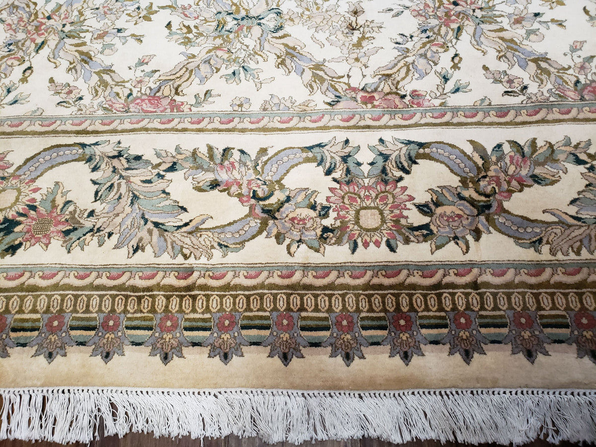 Pak Persian Floral Rug 11 x 12.6, Ivory, Very Fine, Hand Knotted - Jewel Rugs, view 13