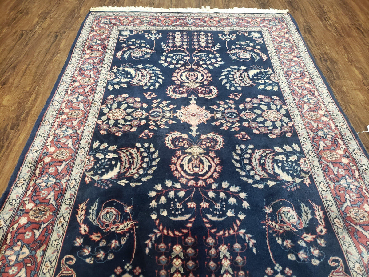 Dark Blue Indo Persian Rug 4x6, Medium Size Hand Knotted Oriental Carpet, Traditional Floral Indian Rug, Blue and Red Entryway Rug, Wool Rug - Jewel Rugs, view 13