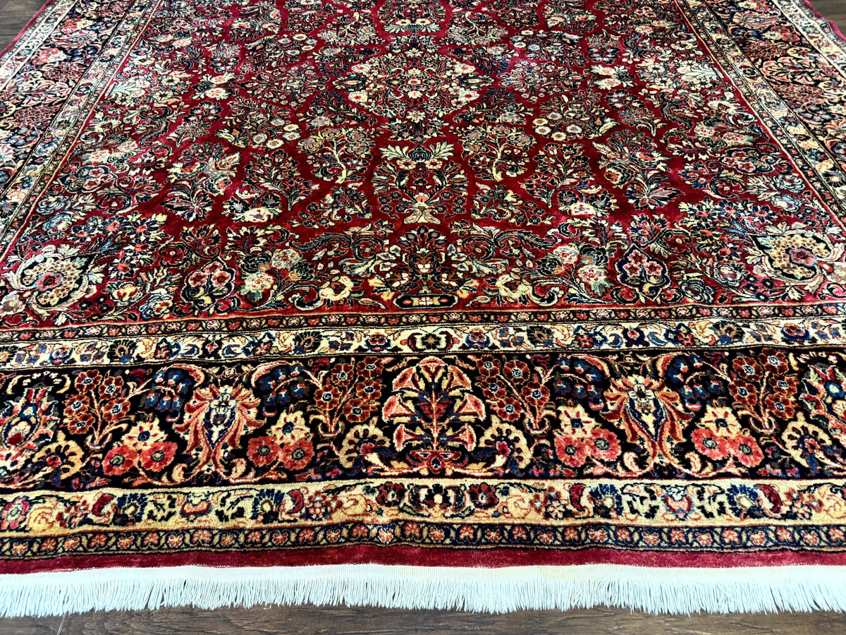 Persian Sarouk Rug 10x10, Square Persian Carpet, Red, Floral, Antique - Jewel Rugs, view 4