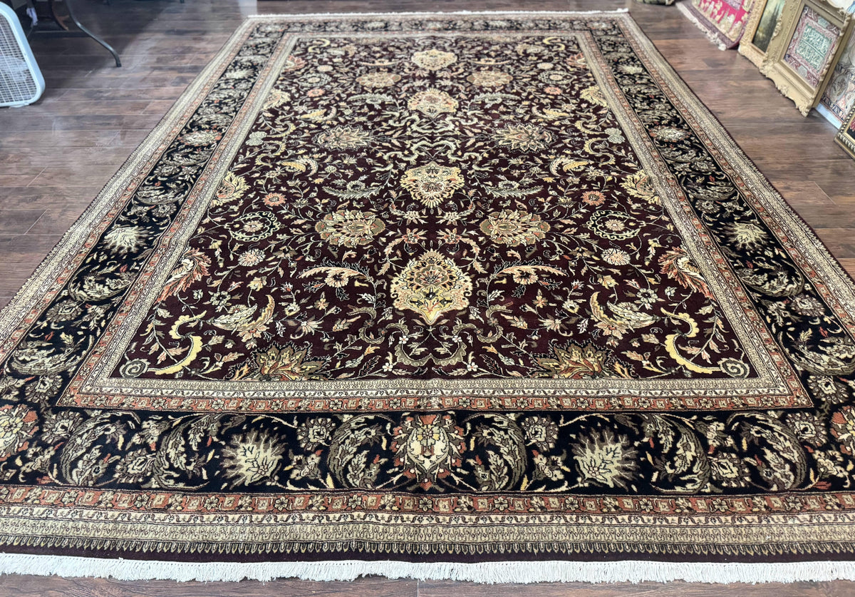 Indo Persian Rug 10x14, Floral Allover, Handmade Vintage Wool Rug, Dark Maroon/Plum and Black - Jewel Rugs, view 2
