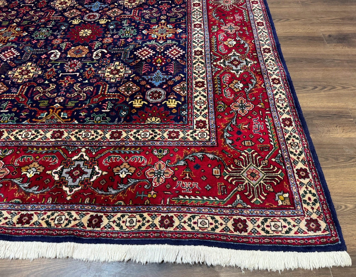 Large Persian Tabriz Rug 10x16, Navy Blue and Red, Allover Pattern, Vintage Hand Knotted Wool Carpet - Jewel Rugs, view 10