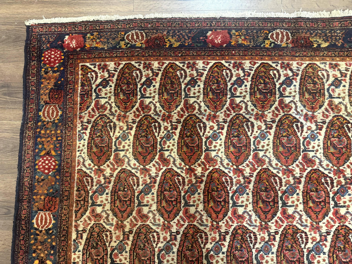 Antique Persian Kurdish Senneh Rug 4.6 x 6.5, Repeated Paisely Boteh Design, Handmade - Jewel Rugs, view 7