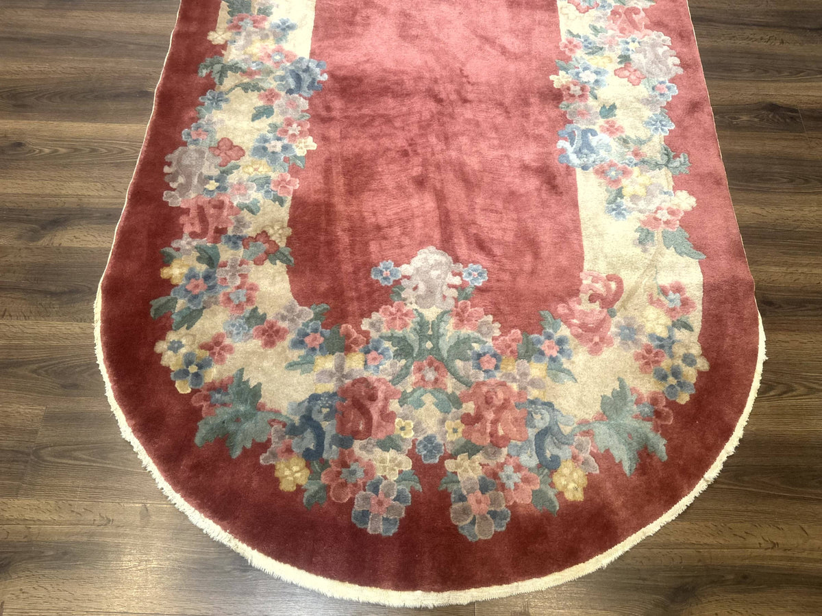 Oval Chinese Peking Rug 5x8, Pink, Floral, Vintage Chinese Wool Carpet - Jewel Rugs, view 5