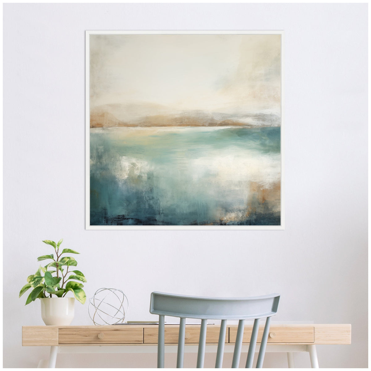 Sylvie Abstract Calming Lake Landscape Framed Canvas by The Creative Bunch Studio