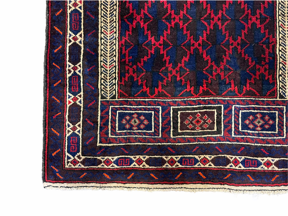 3x5 Vintage Handmade Tribal Wool Rug Balouchi Prayer Rug Afghan Rug Red Blue Wow - Jewel Rugs, view 8