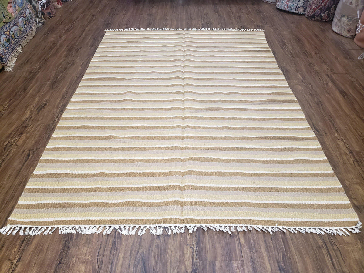 New Indian Striped Blanket, Multicolor Earthern Tones Kilim Rug, Wool Handmade South American Style Blanket, Queen Sized Bedspread 5x8 - 6x8 - Jewel Rugs, view 2