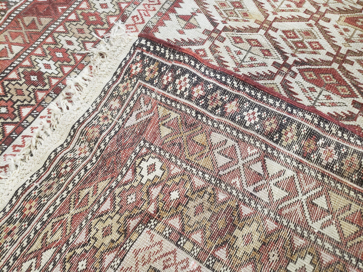Antique Caucasian Shirvan Rug 4x6, Dagestan Area Rug, Wool Hand-Knotted Soft Red & Ivory 1920s Oriental Carpet, Soft Muted Colors - Jewel Rugs, view 11