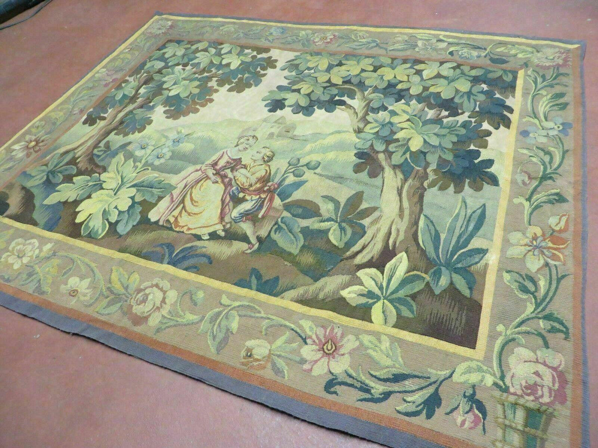 Antique French Tapestry 5x6 French Handmade Aubusson Nature One Of A Kind Rare - Jewel Rugs, view 2