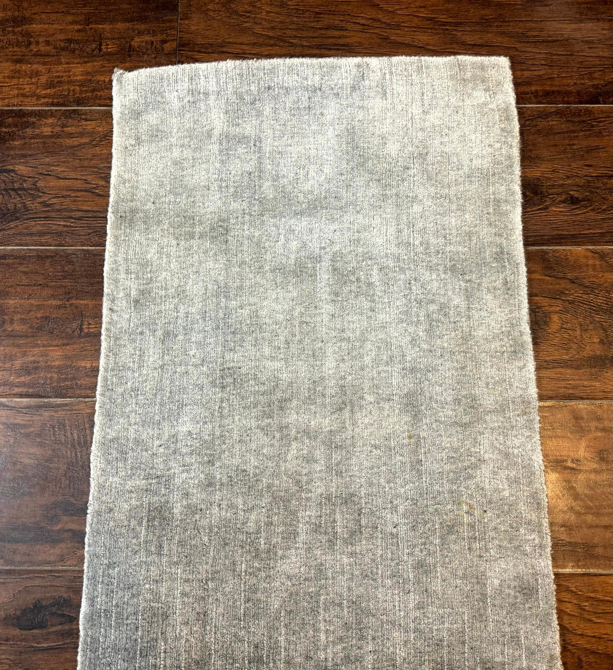 Modern Tibetan Runner Rug 1.9 x 8.6, Wool and Silk Highlights, Gray/Silver, Narrow Runner for Hallway or Kitchen - Jewel Rugs, view 6
