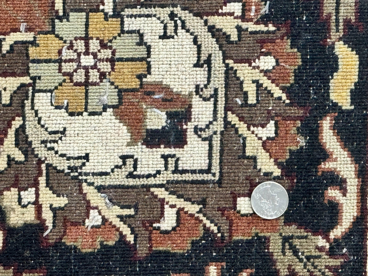 Indo Persian Rug 10x14, Floral Allover, Handmade Vintage Wool Rug, Dark Maroon/Plum and Black - Jewel Rugs, view 12