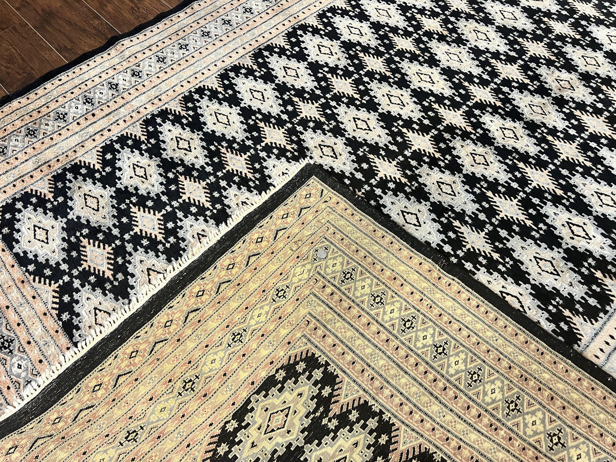 Pakistani Bokhara Rug 6x9, Hand Knotted Vintage Wool Carpet with Silk Highlights, Very Fine 320 KPSI, Medium Size - Jewel Rugs, view 12