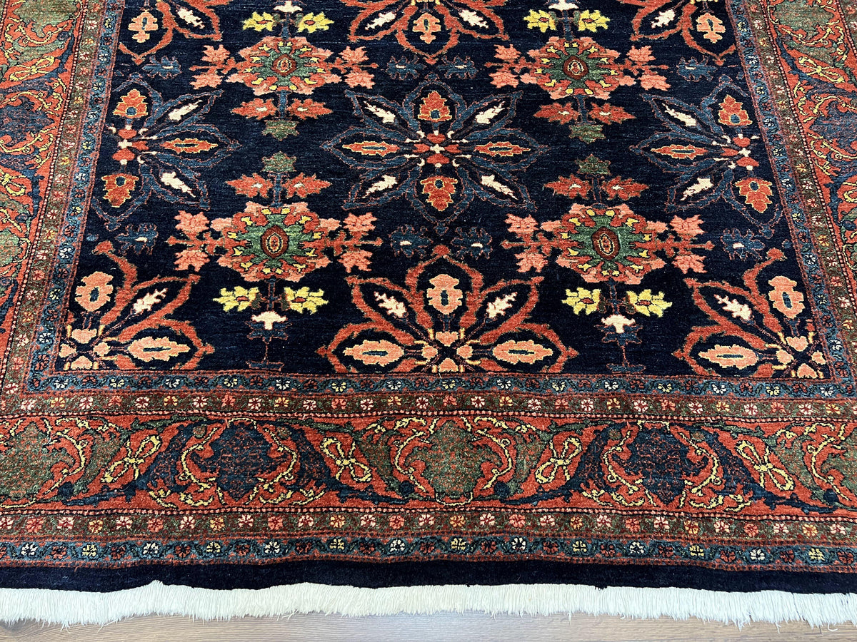 Wonderful Persian Rug 7x10, Navy Blue and Red, Allover Floral Pattern, Bidjar Carpet, Authentic Oriental Rug 7 x 10, Wool Hand Knotted Rug - Jewel Rugs, view 6