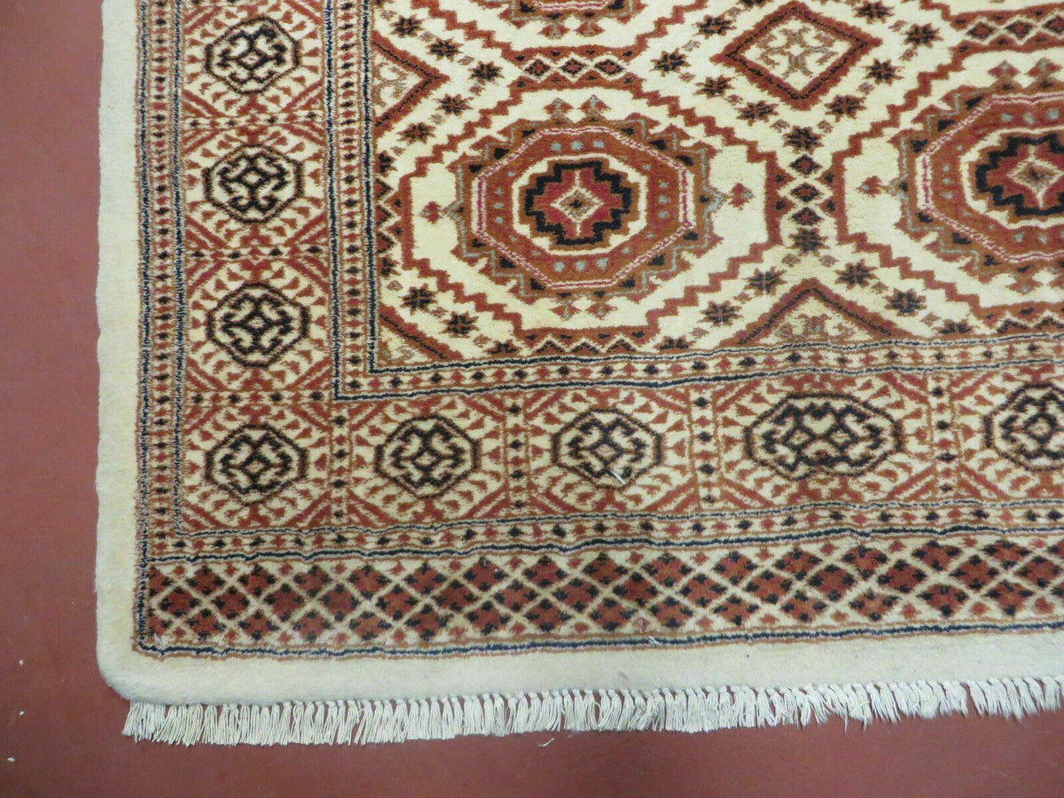 4' X 7' Vintage Handmade Pakistani Turkoman Bokhara Balouch Woven Wool Rug Ivory - Jewel Rugs, view 9
