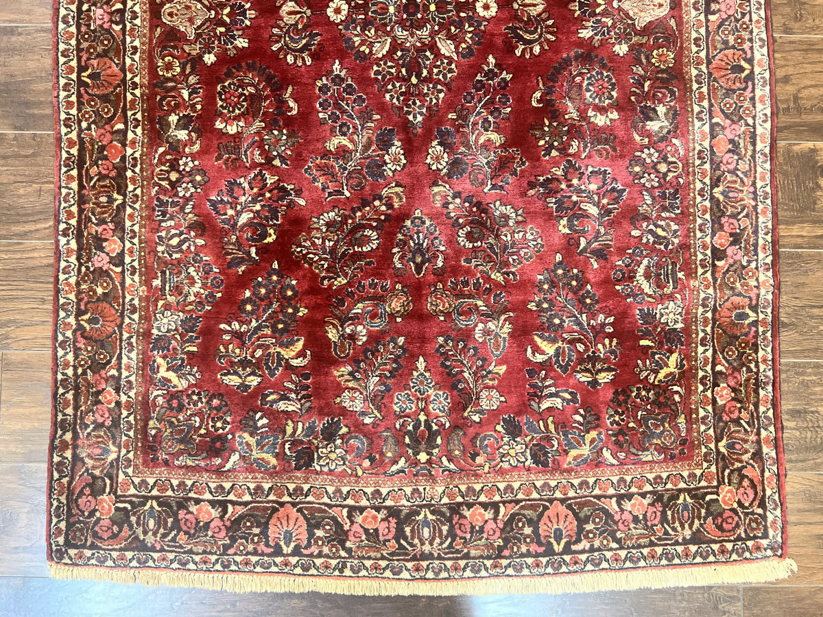 Antique Persian Sarouk Rug 4x7, Hand Knotted Wool Red Persian Carpet, Floral - Jewel Rugs, view 6