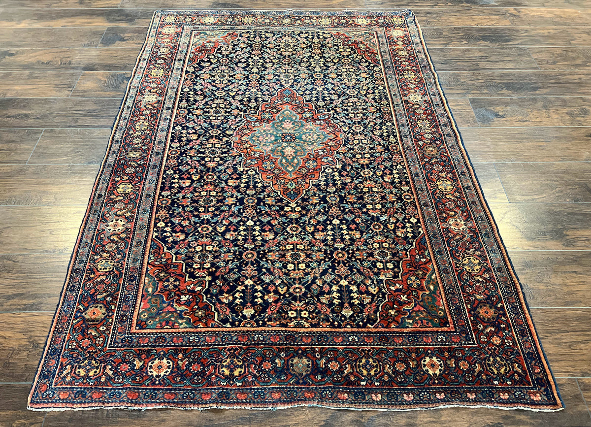 Persian Rug 4x7 Antique Sarouk Farahan Carpet, Navy Blue and Red Wool Rug - Jewel Rugs, view 2