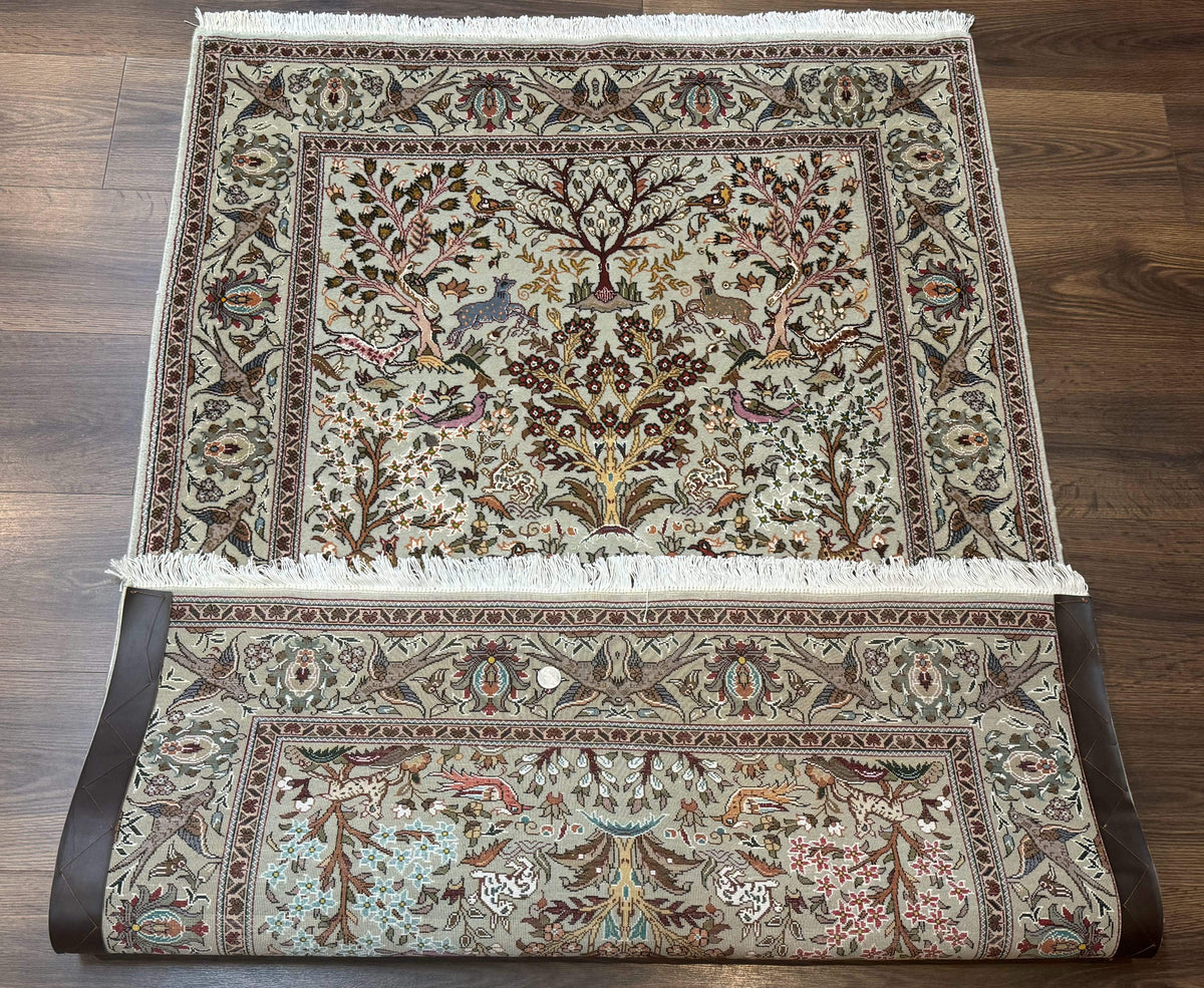 Wonderful Persian Tabriz Rug 3x5, Tree of Life, Animal Pictorials, Birds, Wool & Silk Highlights, Fine 330 KPSI - Jewel Rugs, view 12