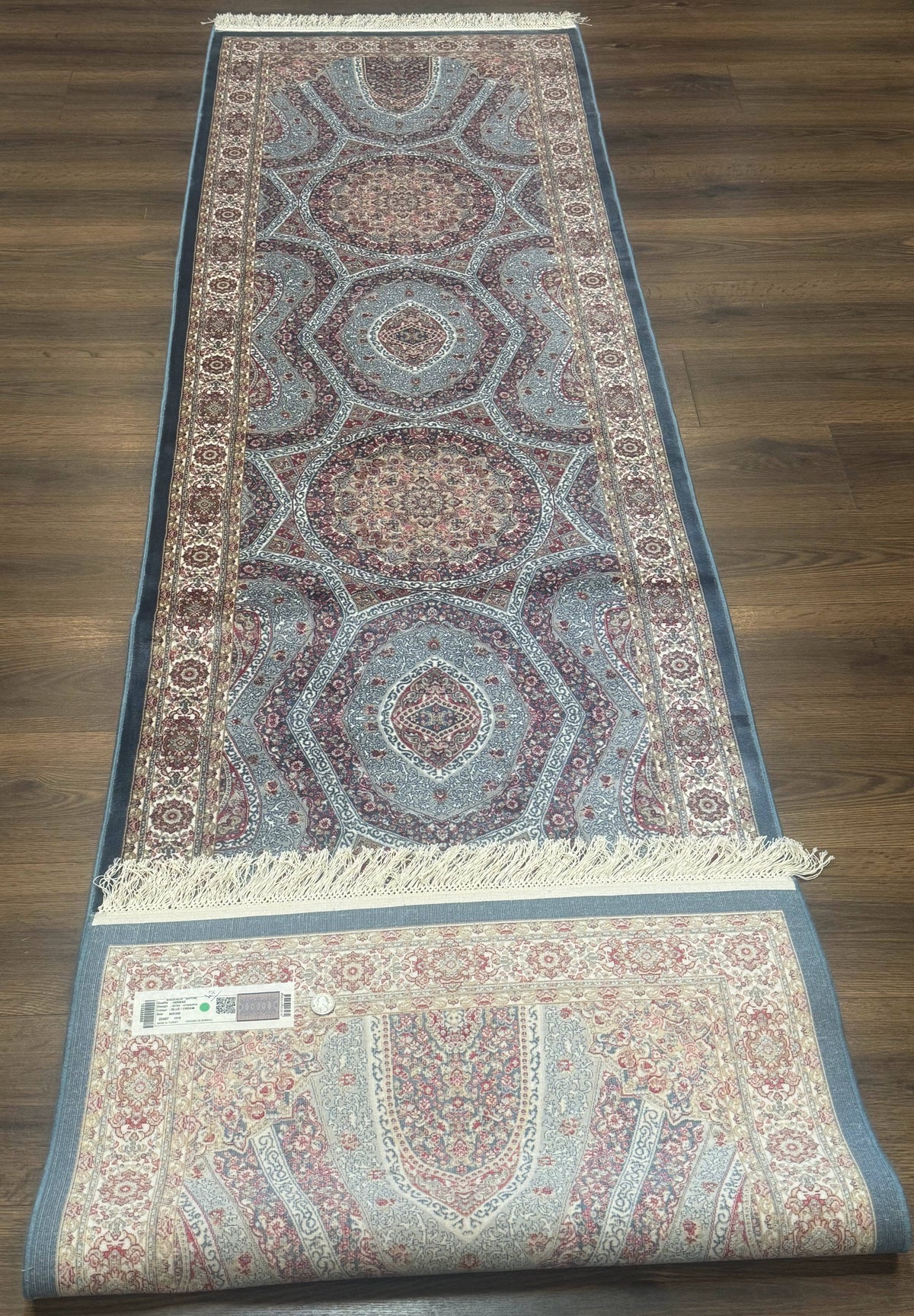Turkish Silk Runner Rug 2.6 x 10, Light Blue Carpet, Bamboo Silk, New - Jewel Rugs, view 12