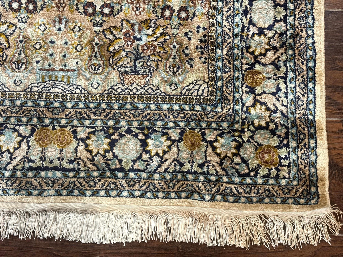 Silk Indian Kashmiri Rug 3x4, Very Fine 400 KPSI, Silk Prayer Rug, Handmade - Jewel Rugs, view 10
