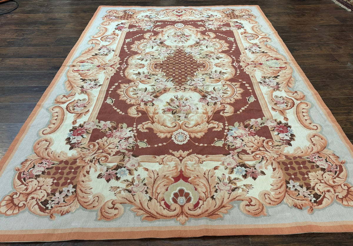 Vintage Needlepoint Rug 6x9, Aubusson Rug, Flatweave Wool Elegant Carpet, Medium Size, French European Design - Jewel Rugs, view 12