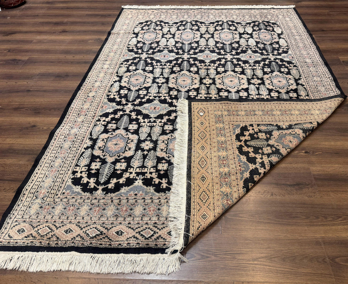 Turkoman Bokhara Rug 6x9, Pakistani Carpet, Black, Hand Knotted - Jewel Rugs, view 12